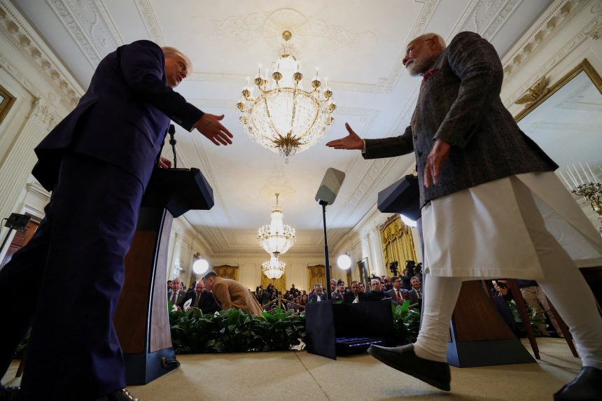 U.S. President Trump holds a joint press conference with Indian Prime Minister Modi at the White House in Washington D.C. Trump and Modi Express Optimism for an Upcoming Trade Deal